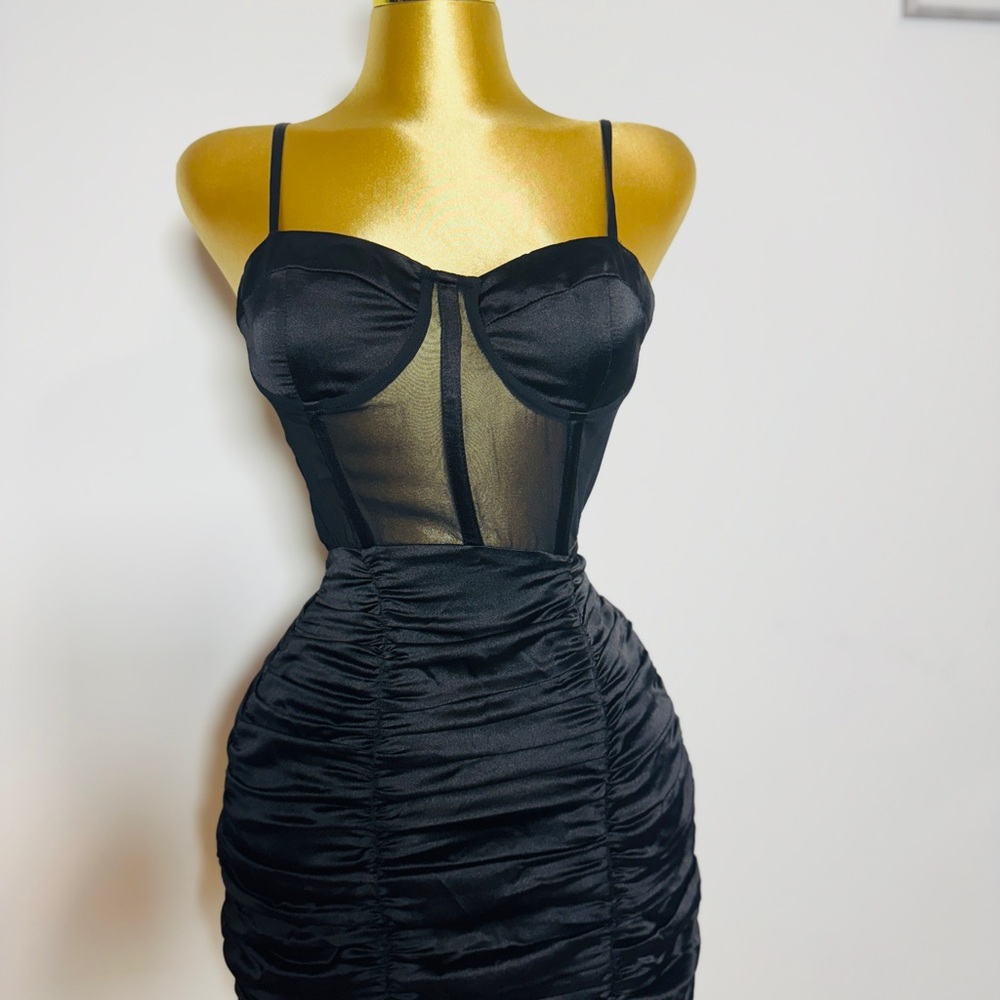 Zara Black Mesh Corset Dress